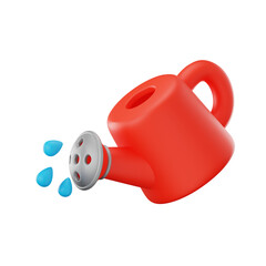 3D Watering Can with Water Drops Icon, 3D Farm & 3D Agriculture Illustration