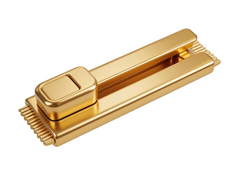 [Transparent Background PNG]Golden Metal Document Clip with Comb Teeth