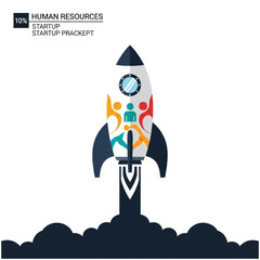 Startup Concept with Rocket and Human Resources Teamwork Illustration.