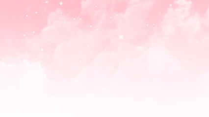 View of large, dense, cumulus clouds against a bright, vivid pink sky,