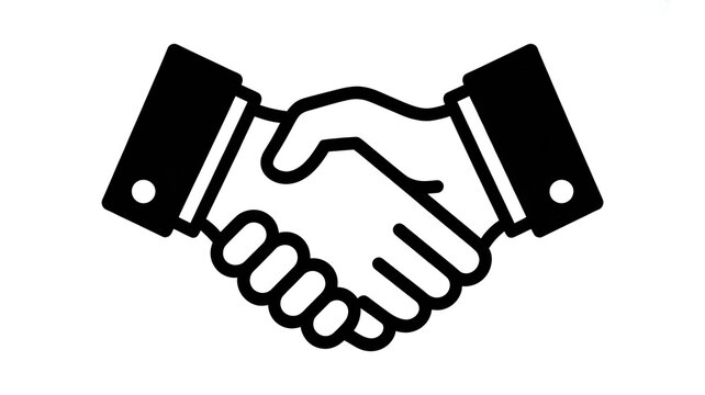 Solid black handshake icon for business agreement and trust