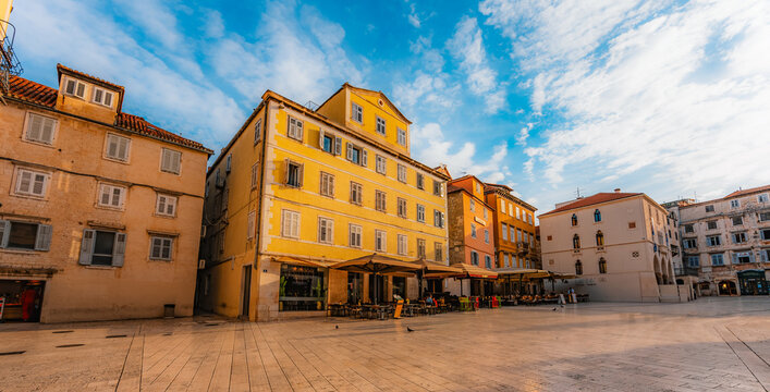 Narrow polished stone street inside the ancient Diocletian's Palace, a UNESCO World Heritage site in Split, Dalmatia, Croatia.