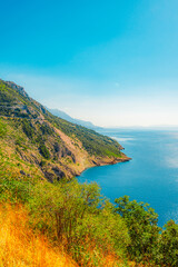 Obraz premium Makarska Riviera coastline with pebble beaches, turquoise Adriatic Sea and Biokovo mountains, Croatia