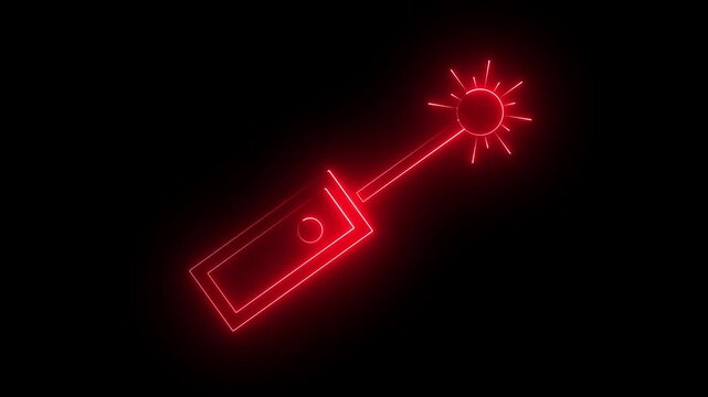 Neon glowing red color laser pointer price tag label icon for discount, sale, shopping, offer and e-commerce design icon animation on black background. 