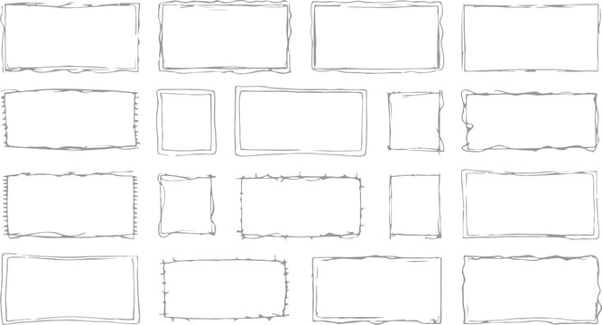 Collection of hand drawn irregular grey rectangular frames