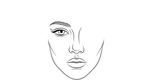 Minimalist face chart illustration for beauty and cosmetic design templates for artists