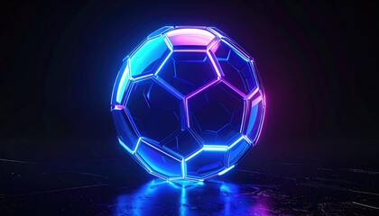Naklejka premium A futuristic rendering of a geometrically structured sphere with illuminated edges. The glowing lines give the form a digital appearance