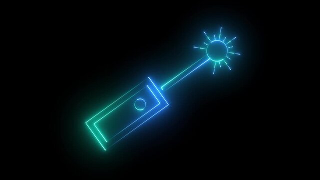 Neon glowing blue and navy blue color laser pointer price tag label icon for discount, sale, shopping, offer and e-commerce design icon animation on black background. 