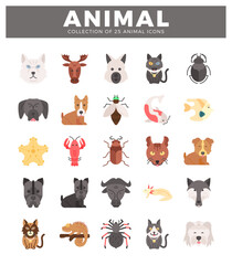 Fototapeta premium Vector animal icon collection with diverse species in flat design on white background