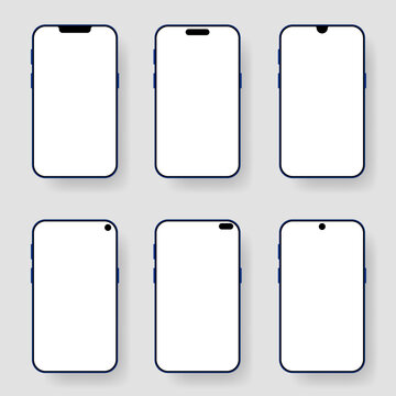 Modern smartphone mockup collection with multiple front camera designs