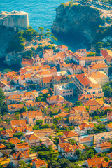 Obraz premium Dubrovnik old town and Lokrum island from Mount Srd observation point, Dalmatia, Croatia.