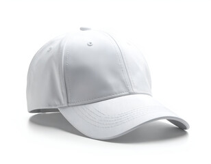 Fototapeta premium A plain white baseball cap on a white background