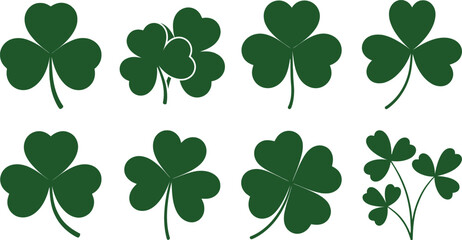 Fototapeta premium Collection of stylized green clover leaves in various arrangements