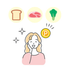 買い物のポイントについて喜ぶ主婦のイラスト素材