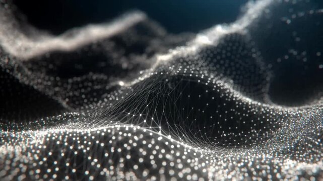 Abstract network digital wave data visualization particle grid futuristic landscape glowing dots 3d mesh technology background cyber space flowing surface abstract network data particle wave