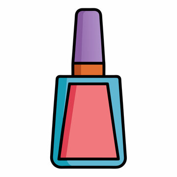Colorful cartoon nail polish bottle with vibrant pink liquid and purple cap illustration