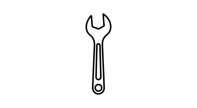 Minimalist single line outline of a robust spanner tool icon representing repair and mechanical work