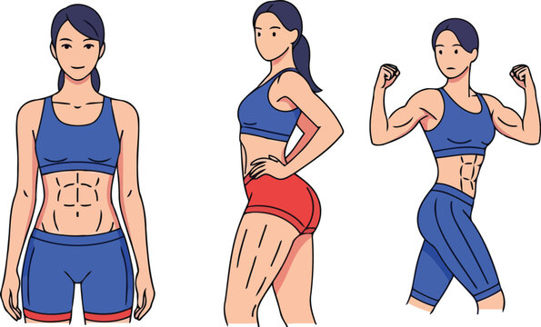 Fit women flexing abs in sportswear illustration