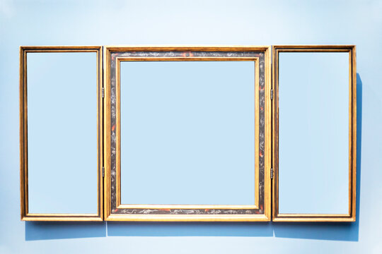 Decorative frame with additional side frames on a blue background. Mockup for your inscriptions and advertisin