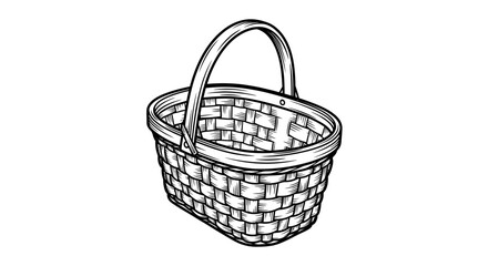 Obraz premium Detailed hand-drawn sketch of a classic empty woven basket with a sturdy handle for rustic designs