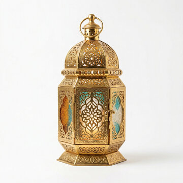 Ornate Brass Lantern with Decorative Panels.