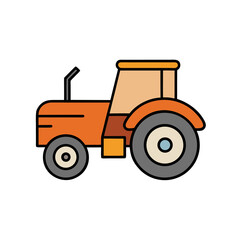 Orange vintage farm tractor isolated on white background illustration