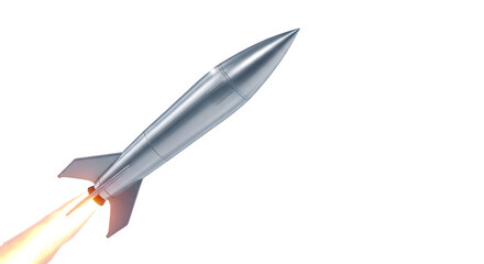 A silver rocket flying through the air isolated on transparent background