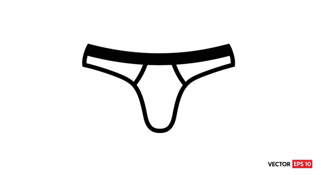 Minimalist black outline vector icon of a classic men's athletic jockstrap underwear garment on