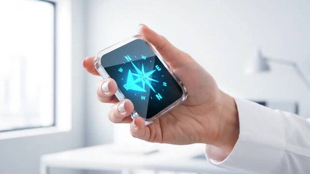 Person Holding Smartphone with Blue Starburst Screen.