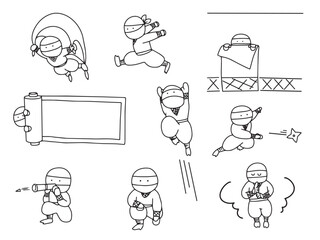 手描きのかわいい忍者のイラストセット © ohashi