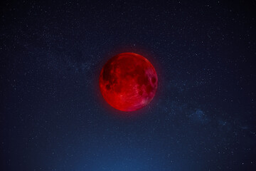 Lunar eclipse on a starry Milky Way background. © astrosystem