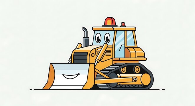 Smiling cartoon bulldozer with face.