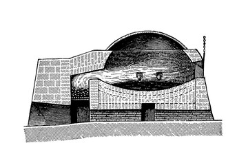 German cupellation furnace for lead refining, longitudinal section (Längsschnitt) showing elliptical basin with bellows, tuyeres, and slag removal channel, old vintage illustration, 1897.