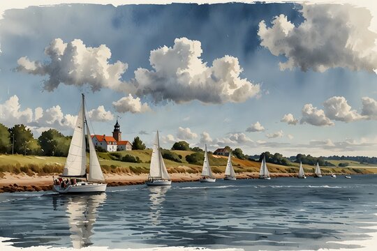 Sailboats near a dike