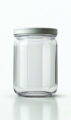 Empty Glass Jar with Metal Lid on White Background for Storage Use
