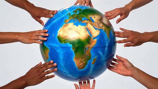 Hands around globe