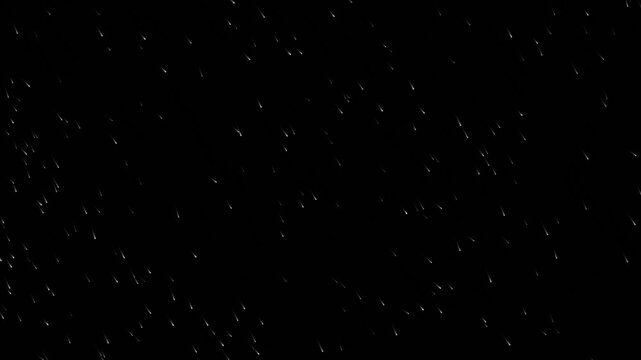 White Magic Sparkle Trails Falling on Black Background, Glowing Silver Shooting Stars Meteor Shower VFX Overlay, Diagonal White Light Streaks Falling Rain Motion Background