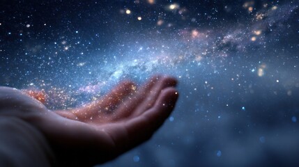 Obraz premium Hand reaching for the universe stars