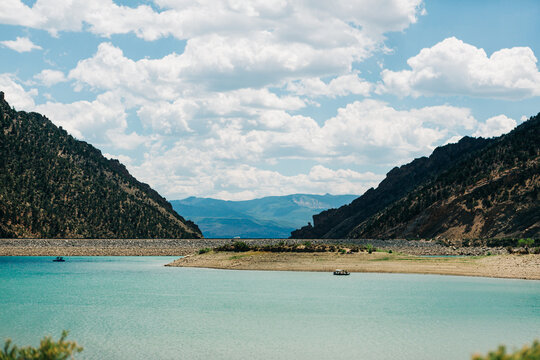 Fishing Boats on Rifle Gap Reservoir in Colorado State park