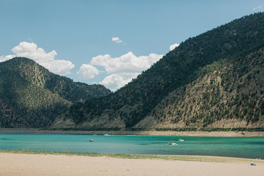 Boats on Rifle Gap Reservoir in Colorado State Park