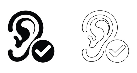 Obraz premium Personal hygiene ear icon with check mark for health awareness. Hearing and approval concept with ear and check mark icons. 