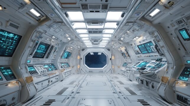 Futuristic spacecraft interior perspective