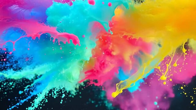 Colorful paint splashes on dark background