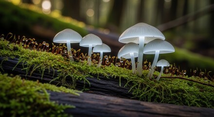 Fototapeta premium Enchanting Glow of Bioluminescent Mushrooms Illuminating Forest Floor