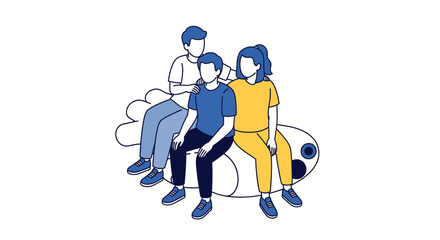 Fototapeta premium Illustration of three people sitting together relaxed.