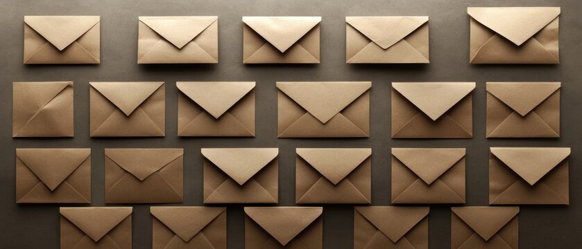 Brown envelopes grid pattern communication and messaging concept