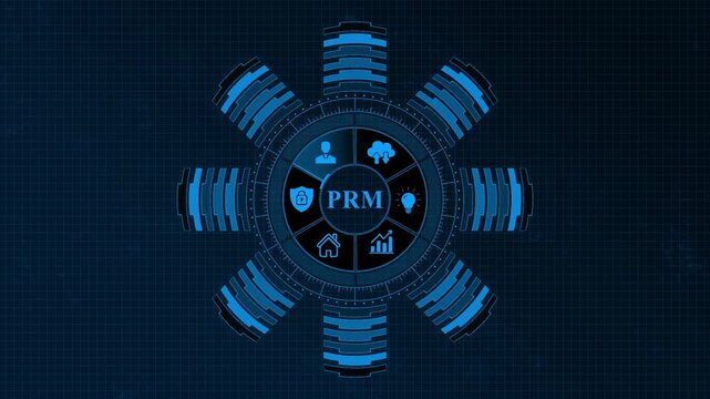 P R M Project Management Strategy Business Concept with and Radar Chart on Dark Blue Background business strategy