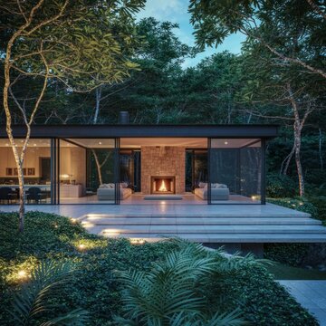 from expansive open spaces and a natural stone fireplace to glas