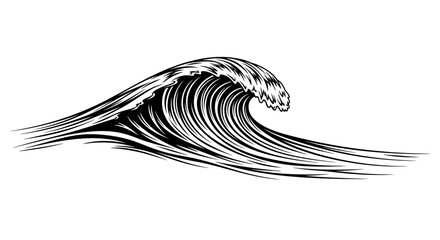 Stylized Black and White Ocean Wave Illustration