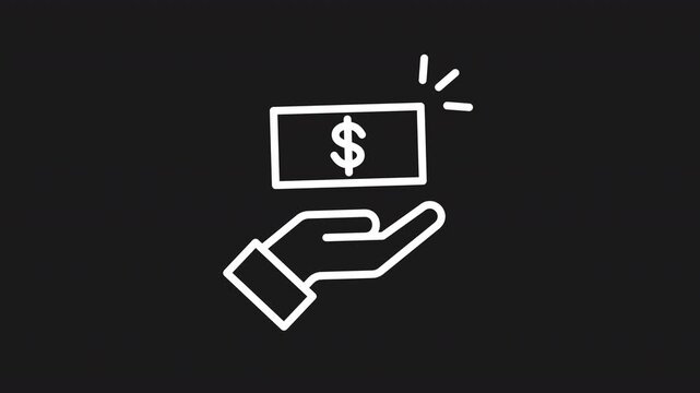 Minimal flat vector animation of a hand holding and presenting cash money with smooth modern motion and clean design. Financial transaction concept ideal for banking, payment, investment, business sup